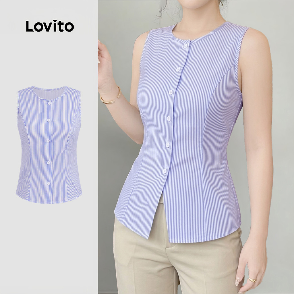 Lovito Casual Top Button Pattern Primavera/verão Top para Mulheres LK4ED543