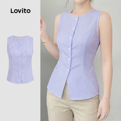 Lovito Casual Top Button Pattern Primavera/verão Top para Mulheres LK4ED543