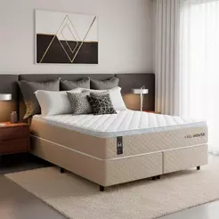 Conjunto Cama Box King Size Alford 193x203x66 Bege c/ Molas Ensacadas