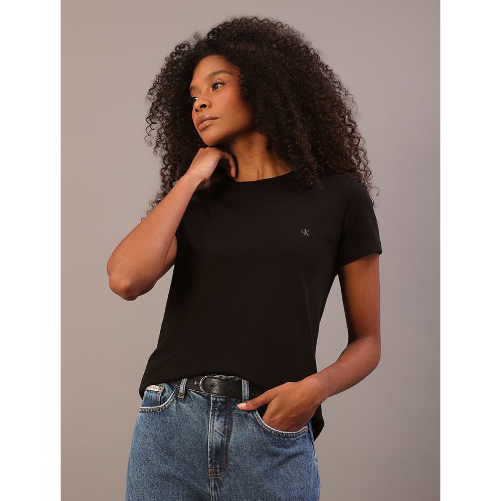 Camiseta Manga Curta Calvin Klein Jeans Feminino Algodão Pima - Preto