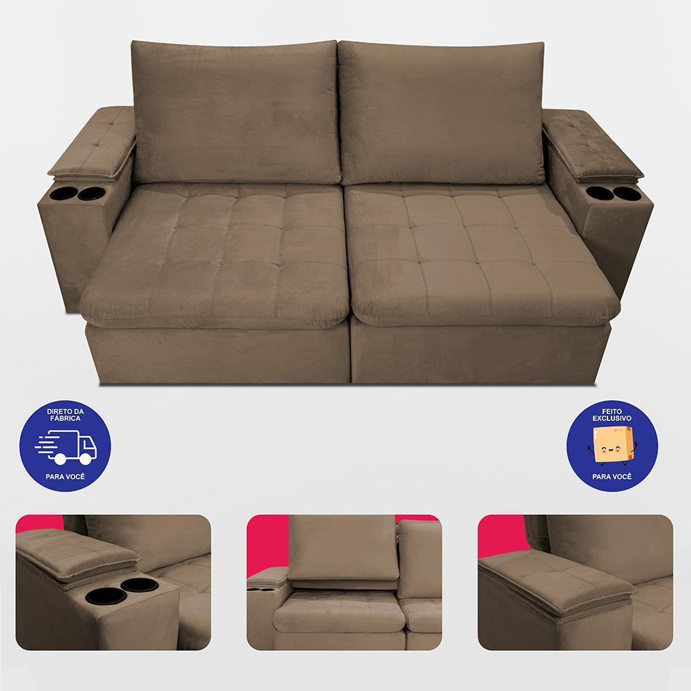 Sofá Retrátil e Reclinável 2,00m Milano. com Porta Copos Velupluma Cama inBox — imagem 2 de 2