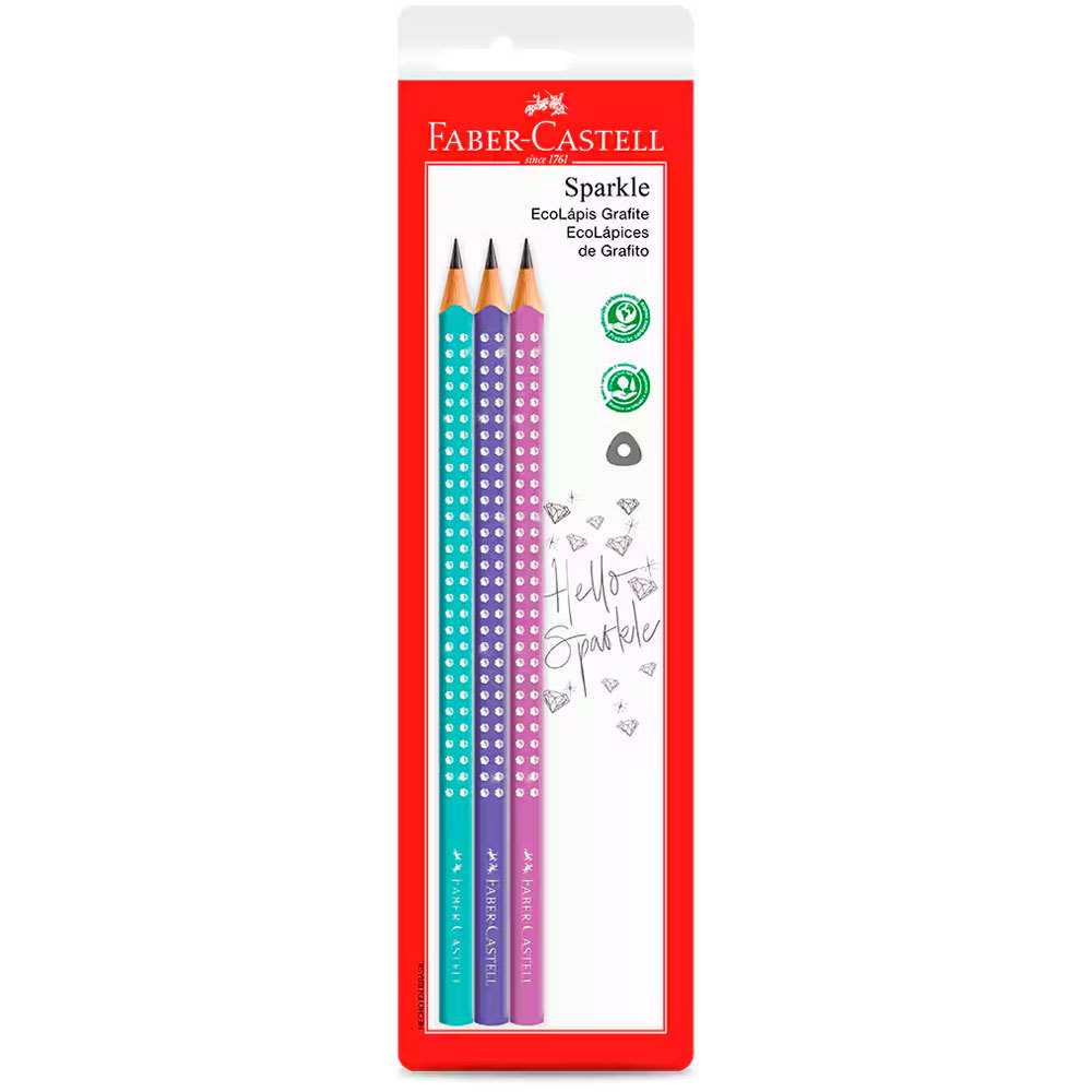 Lápis preto Sparkle triangular SM/SPK com 3 unidades Faber-Castell