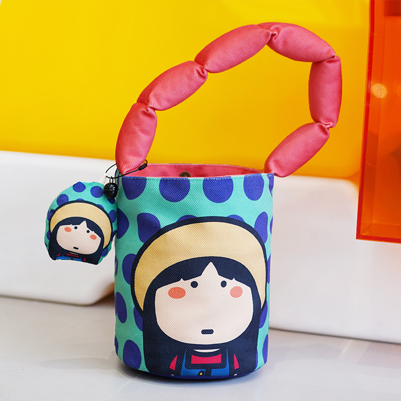Luoq X Xiaokou Co-Branded Alça de Ombro Cheia de Algodão Bolsa Balde Bolsa Moda Balde Bolsa Jeans de Um Ombro Único
