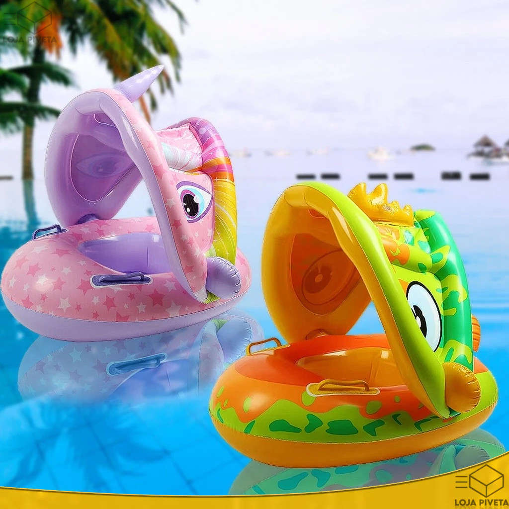 Boia Inflável Bote Para Bebês Infantil Com Cobertura Removível Piscina e Praia