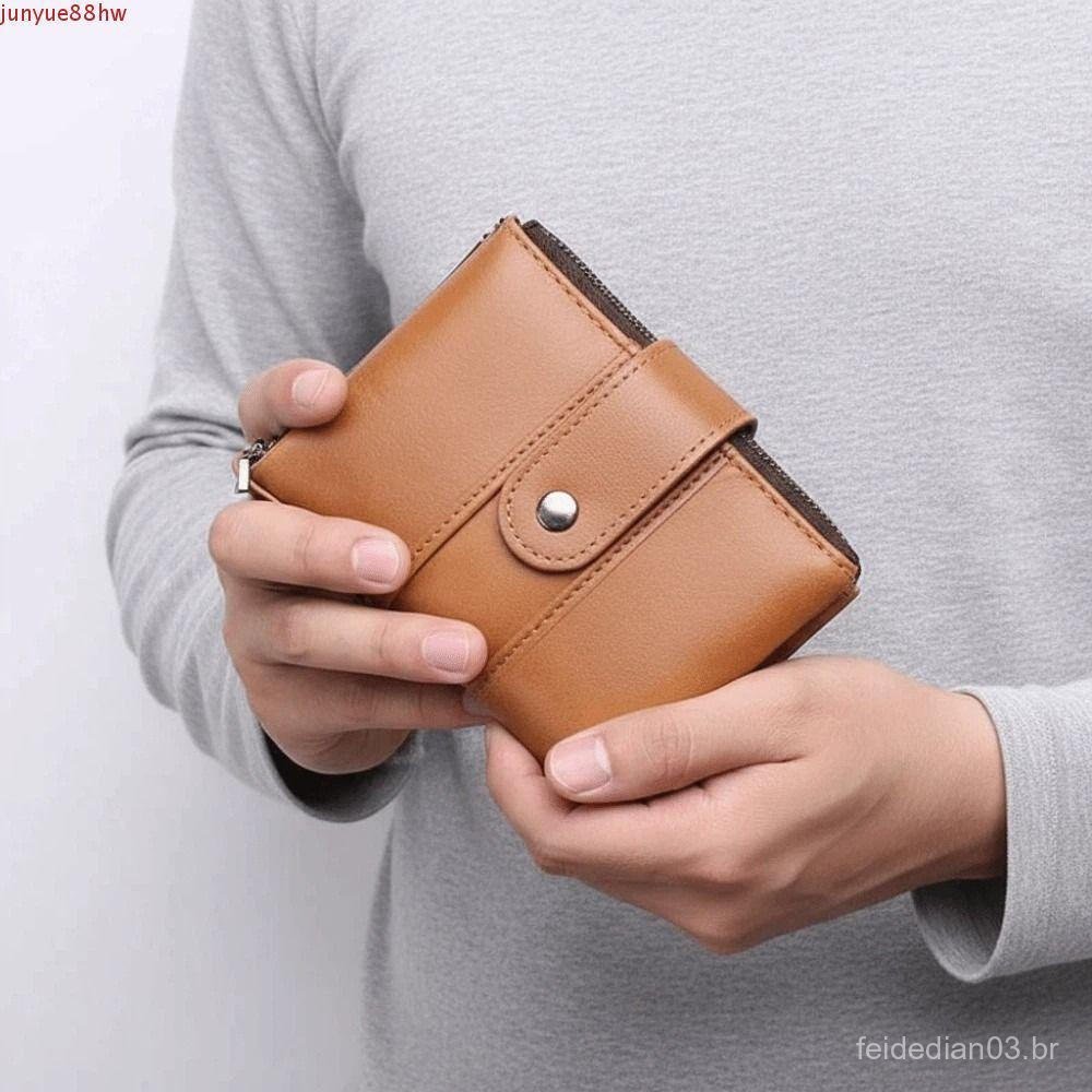 Carteira Antifurto JUNYUE RFID , Retrô Masculina Anti-Perda De Grande Capacidade , Bolsa Clássica De Couro Genuíno Em PV