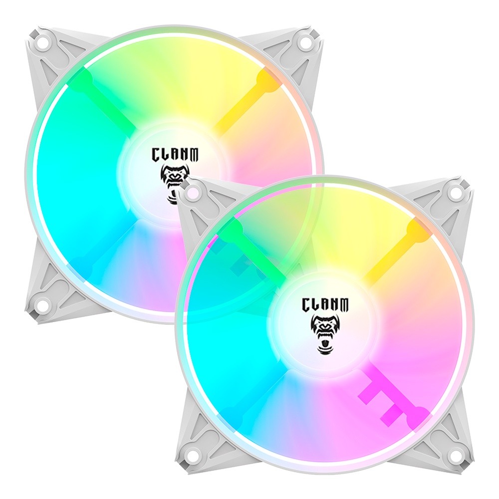 Kit 2 Cooler Fan Branco ARGB 120mm Ventoinha para Gabinete Eurus Snow RGB 3pin Clanm Gamer