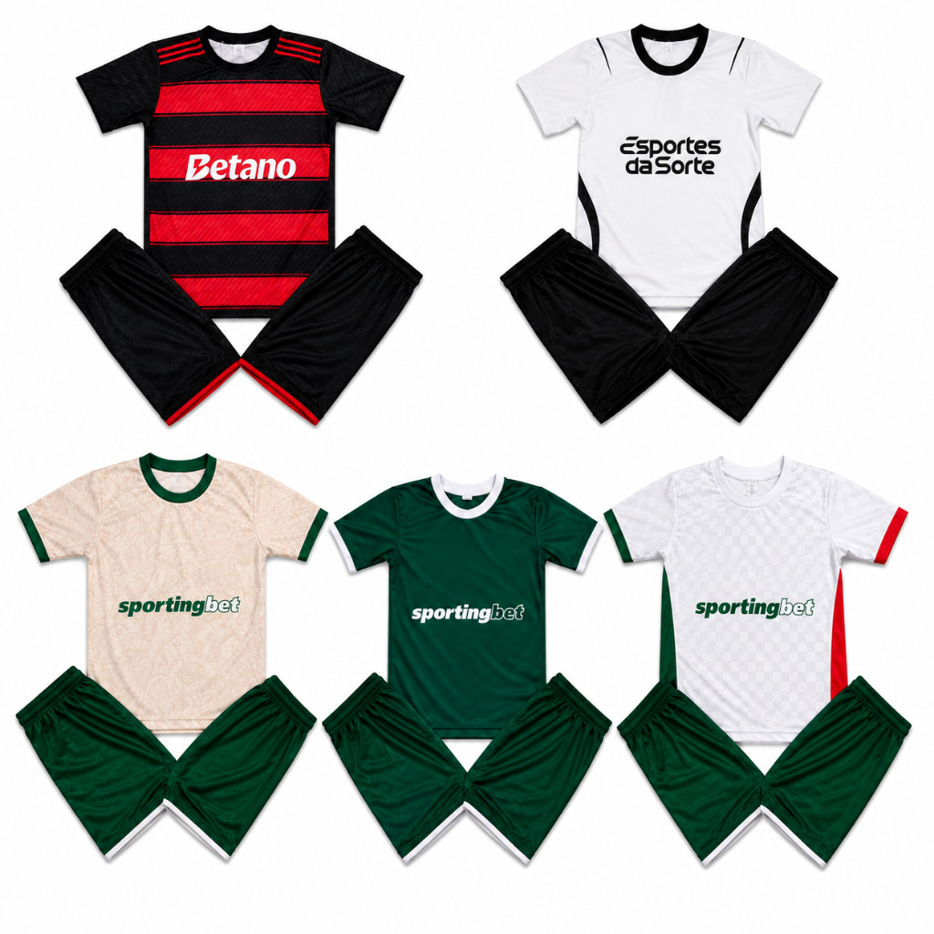 Conjunto Infantil Esportivo Camiseta + Short Futebol Casual Confortável Respirável Criança Diversas Cores e Tamanho