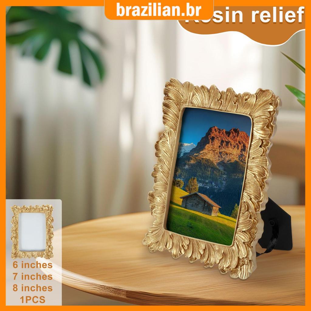 Moldura De Imagem Folha Antiga Em Relevo Foto Com Vidro De Proteção Vintage Resina Dourada Suporte SHOPCYC6055