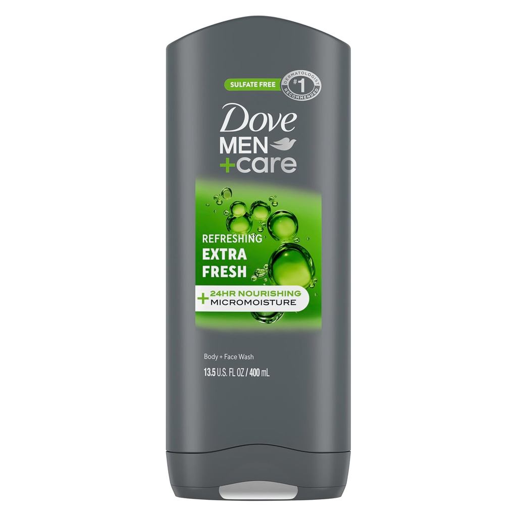 DOVE Men + Care Sabonete Líquido para Corpo e Rosto para uma Pele Fresca e com Sensação de Saúde, Limpador Extra Fresco 