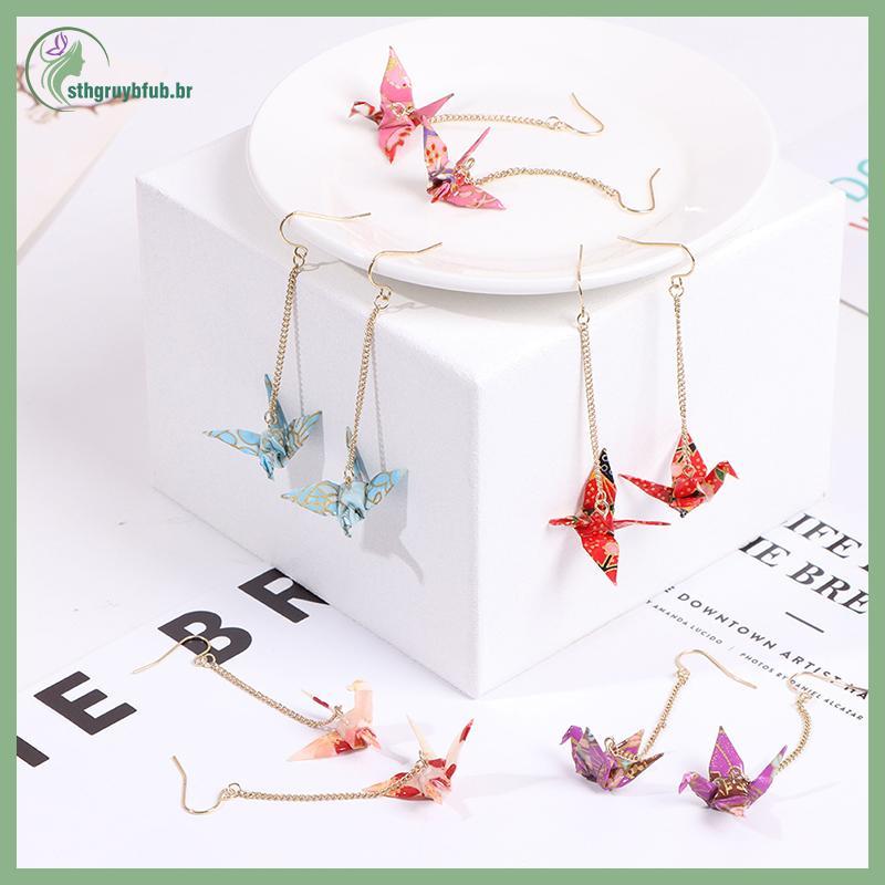 Brincos STHB Kranich Origami Miniblings Pássaros Guindastes Faltkunst Senbazuru Papel BR