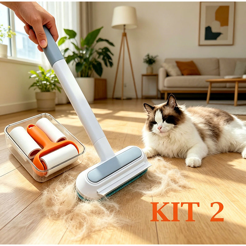 Kit Removedor de Pelos 2 em 1 para Pet: Escova de Sofá + Rolo Portátil