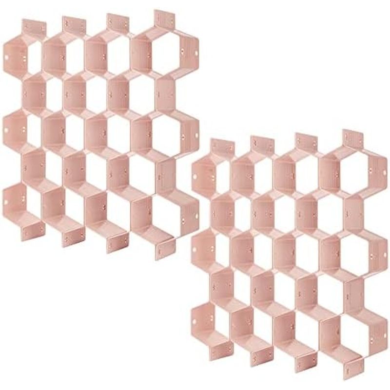 Poeland Gaveta Divisor Organizador Ajustável DIY Grade Favo De Mel Para Roupa Interior Cinto Cachecol Meias Rosa 2 Pacot