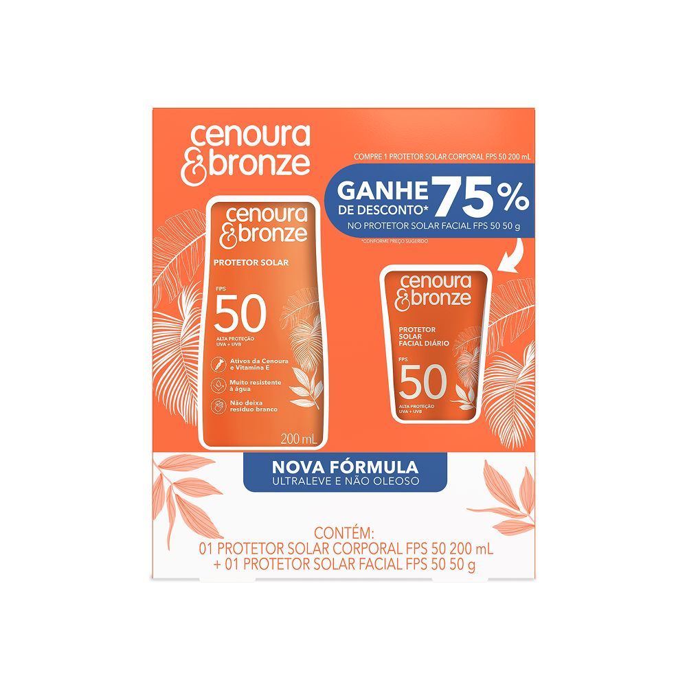 Kit Cenoura & Bronze Protetor Solar 200mL & Protetor Solar Facial FPS50 50g