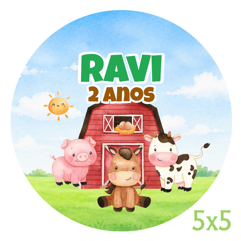 Adesivo Personalizado Fazendinha 5x5 | Lembrancinha | Festa Infantil | Aniversário