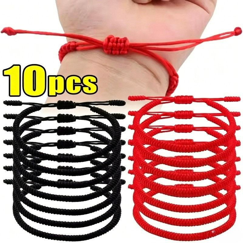 Pulseira Trançada De Corda Vermelha-Pulseiras Pretas De Fio Masculino E Feminino-Feita À Mão-Joias Amizade Casal Amante 