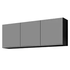 Armário Aéreo de Cozinha 150cm 3 Portas Argélia Preto/Cinza - Lumil Móveis