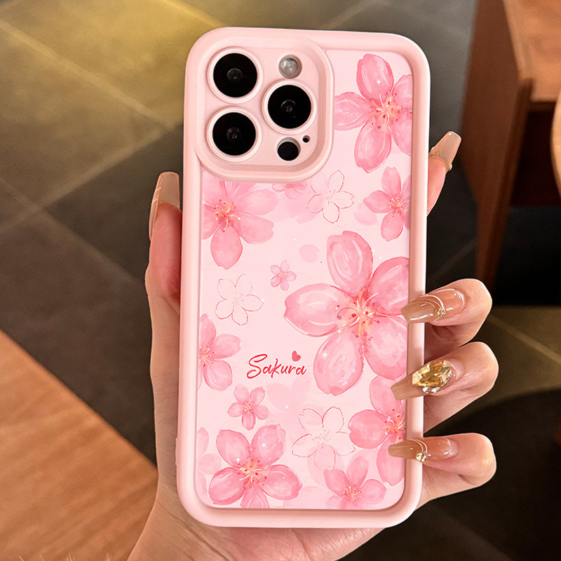 Capa de telefone com padrão floral rosa, capa protetora antiqueda e à prova de choque, para iPhone 17/16/15/14/13/12/ 11