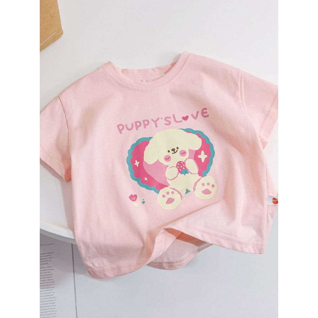 100% algodão meninas camiseta de manga curta crianças verão solto dos desenhos animados impresso respirável bebê moda bo