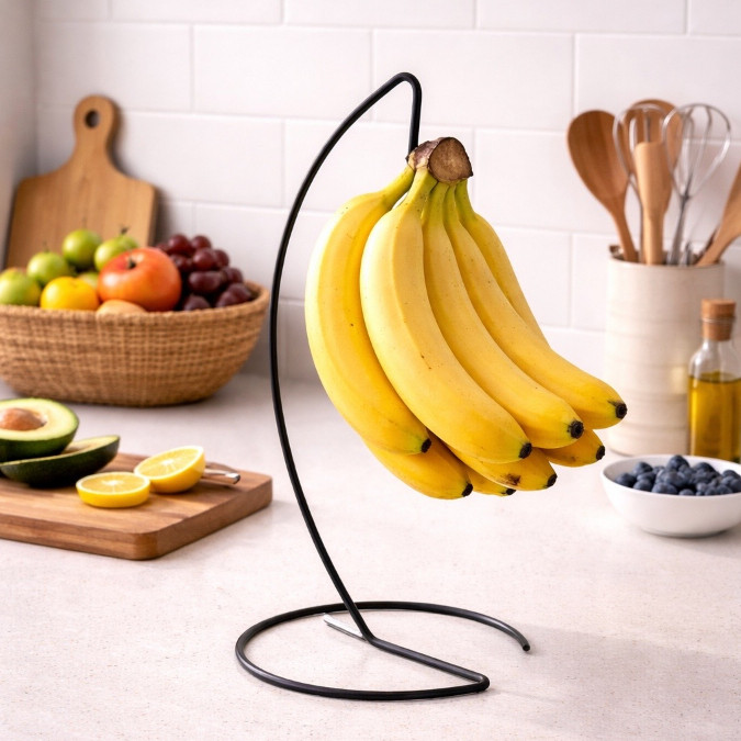Suporte de Mesa Gancho para Pendurar Bananas Multiuso Preto Fruteira