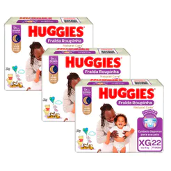Kit 3 Fralda Roupinha Huggies Natural Care Tamanho XG Pacote Mega 22 Unidades Descartáveis