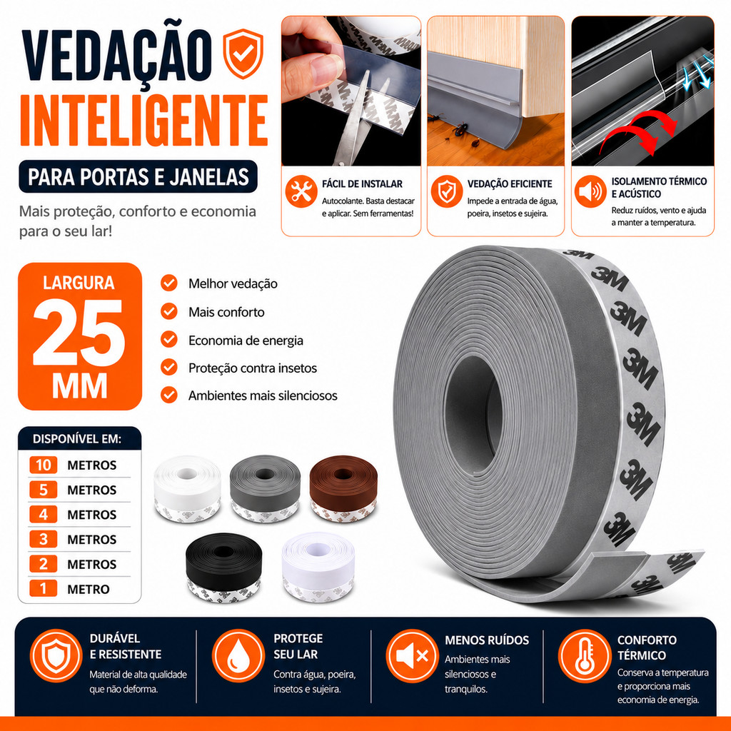 Veda Fresta Porta Silicone Autoadesivo Contra Poeira Vento Água E Insetos Residencial Comercial