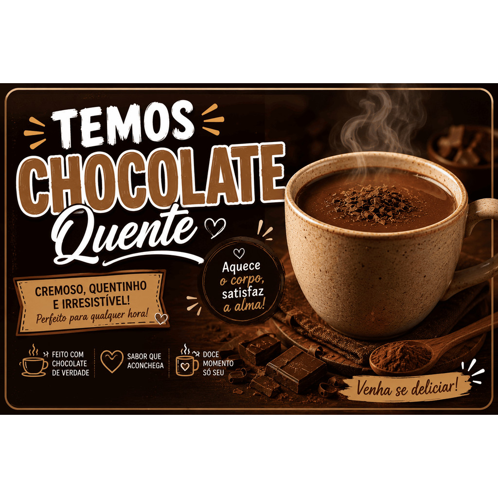 BANNER PROPAGANDA 90X50 Chocolate quente irresistível e aconchegante  4 ILHÓIS PARA COMÉRCIO