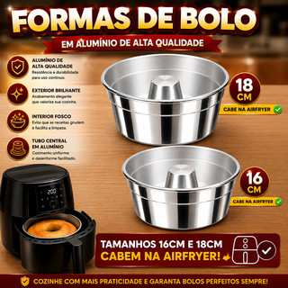 Forma De Bolo E Pudim Para Airfryer Alumínio Com Furo Central Escolha O Tamanho 16cm Ou 1…