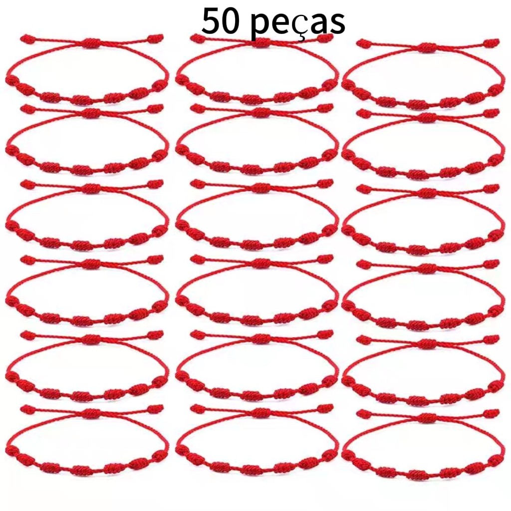 Kit 50 Pulseira Kabballah 7 Nós Vermelha Original Para Sorte E Proteção