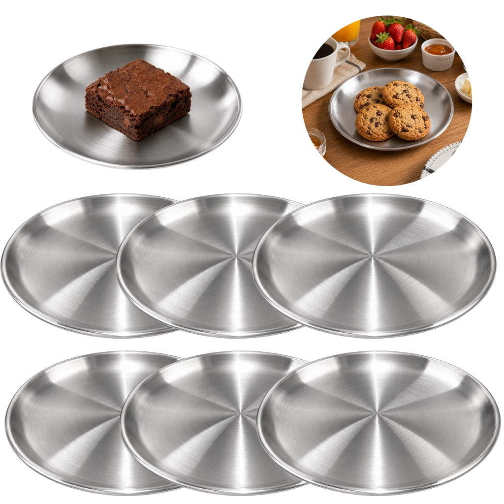 Kit 6 Pratos Rasos Inox Utilidades Cozinha Moderna