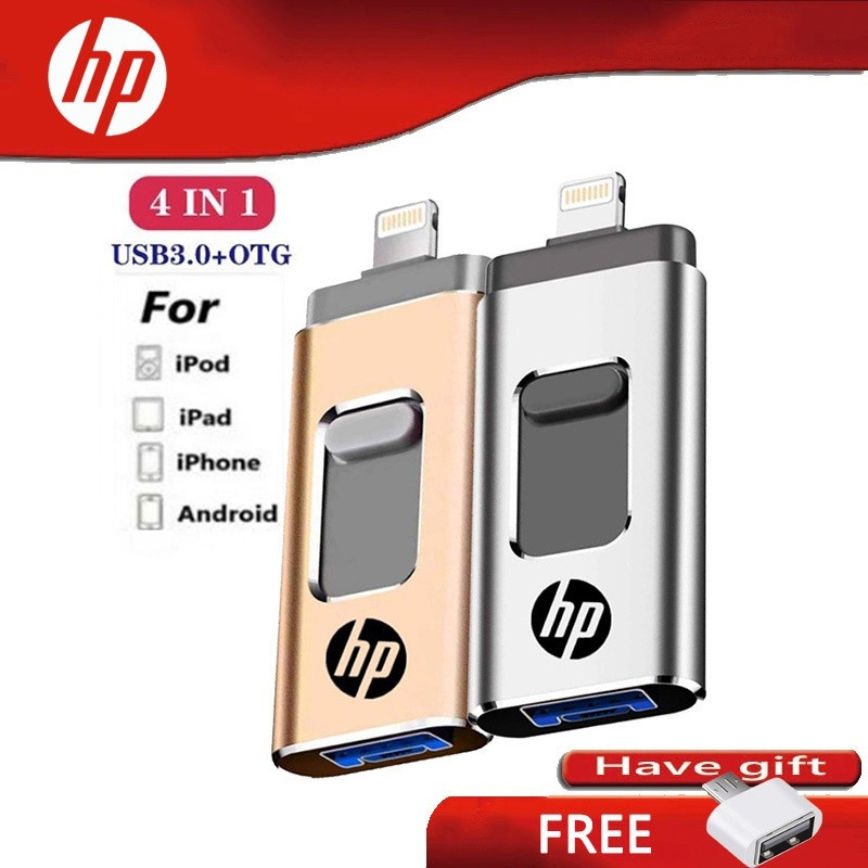 Pen Drive USB OTG 4 em 1 H.P de 2TB 32GB 64GB 128GB 256GB 512GB 1TB 3.0 Para iPhone/Android/Type-C/11 Pro/XR/XS Memória