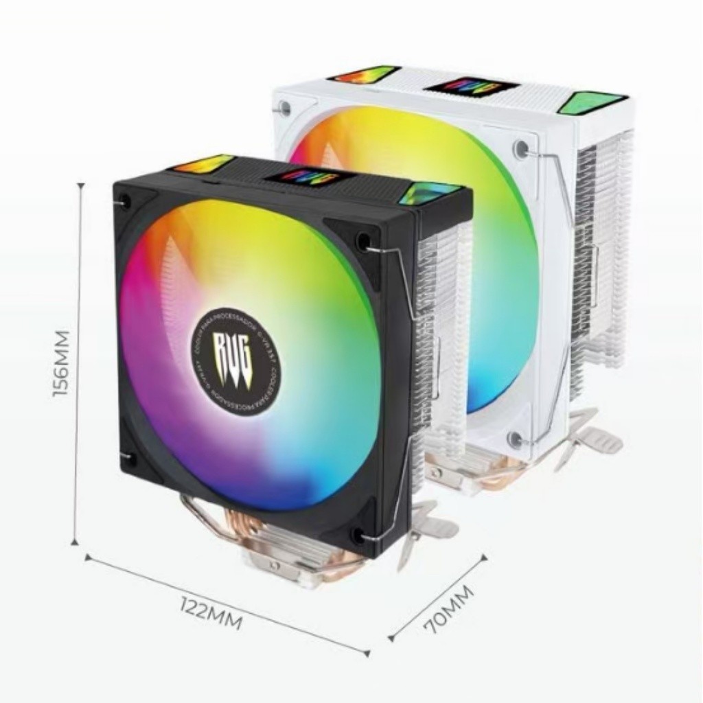 Cooler CPU Gamer Iluminação LED RGB Universal 4 Heatpipes Fan 120mm Alto Giro