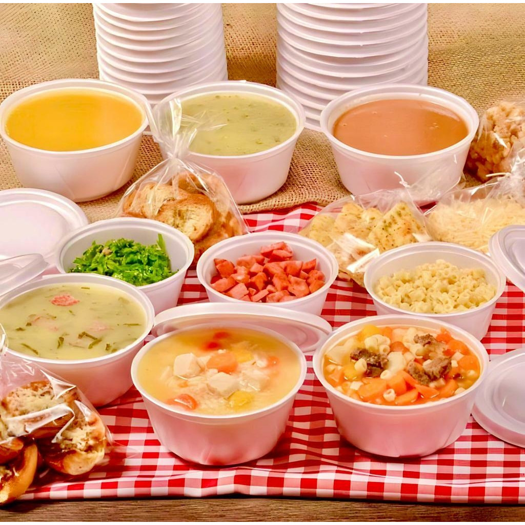 Kit Combo Pote (Cumbuca) Termico (Isopor) 200ml/300ml/500ml + Colher Descartável - Ideal Para Festa Junina