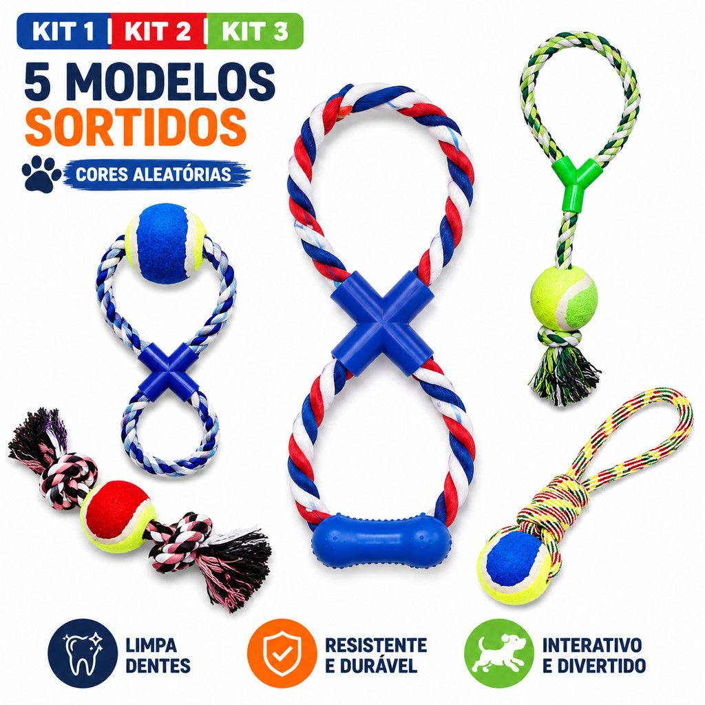 Mordedor Corda Para Cachorro Brinquedo Interativo Resistente Limpa Dentes Pet Cães