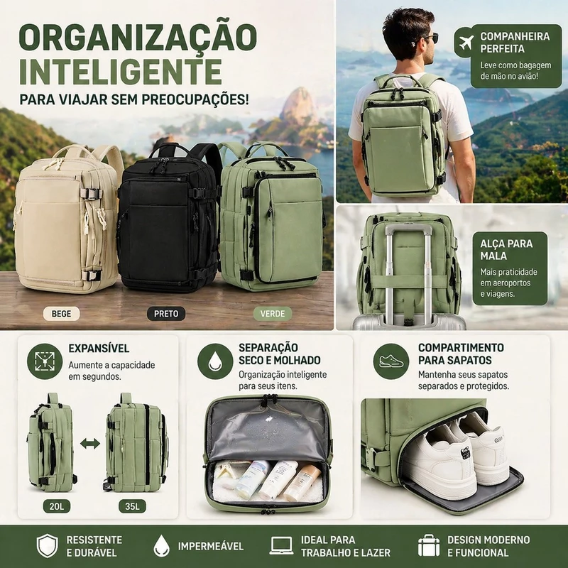 Mochila Executiva Expansível de 28 a 38L para Notebook 16 Polegadas — foto 6