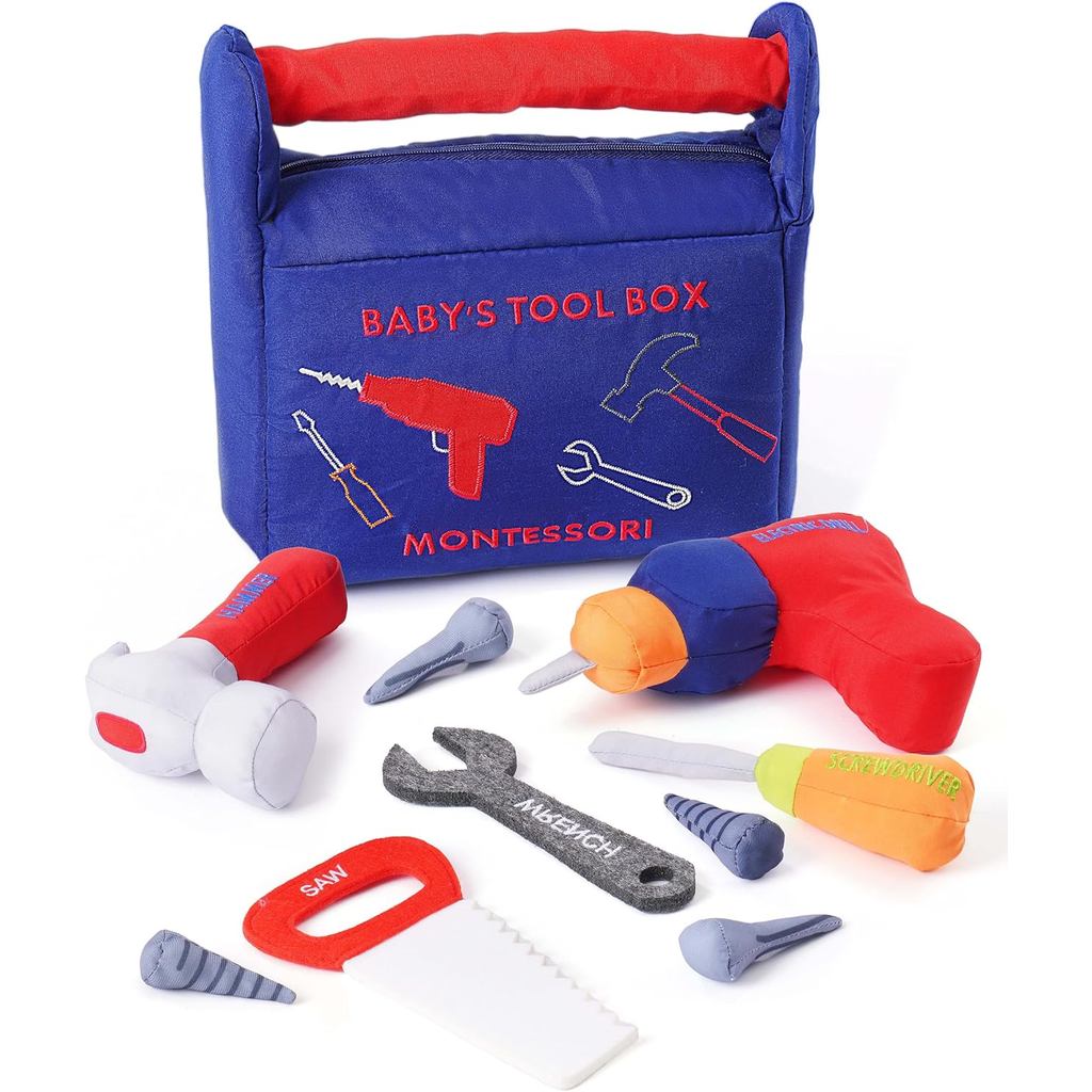 Conjunto de Ferramentas de Brinquedo Jollybaby para Crianças, Inclui Furadeira, Martelo, Serra, Chave Inglesa, Chave de 