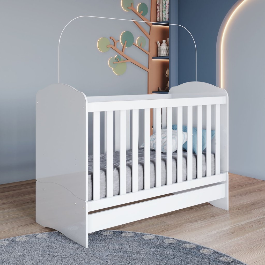 Berço Mini Cama Bala de Menta Branco Branco
