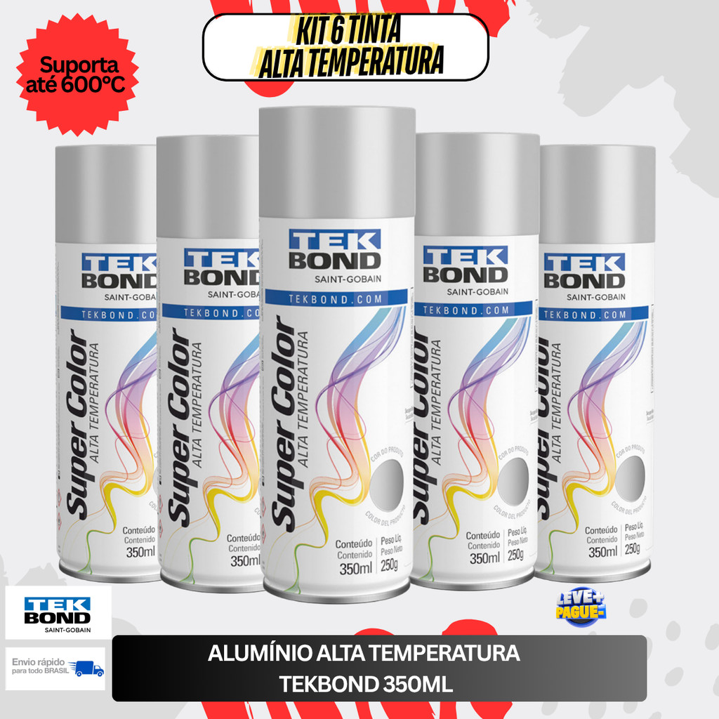 Imagem Tinta spray de alta temperatura Tekbond Aluminio 6 unidade