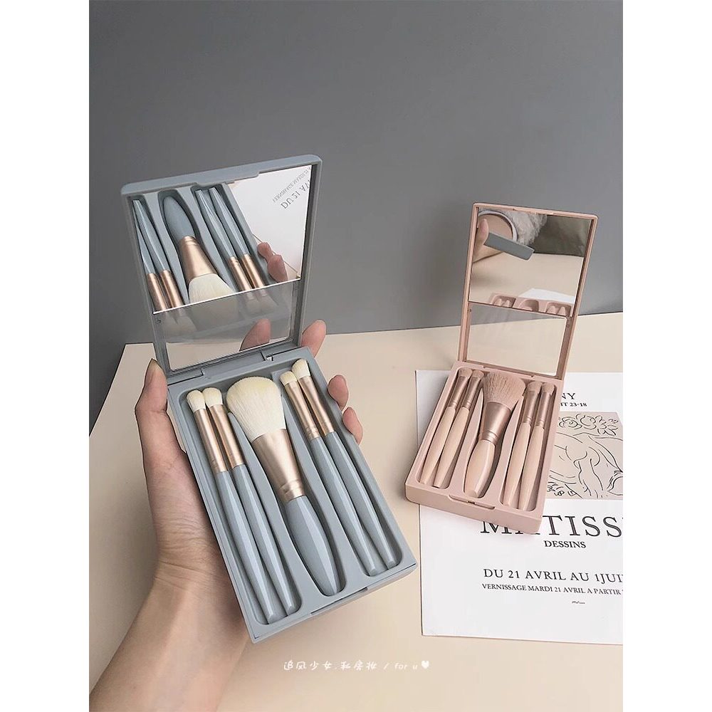 pincel maquiagem kit pincel maquiagem Versão atualizada Mini portátil Morandi cor caixa pincel de maquiagem com espelho