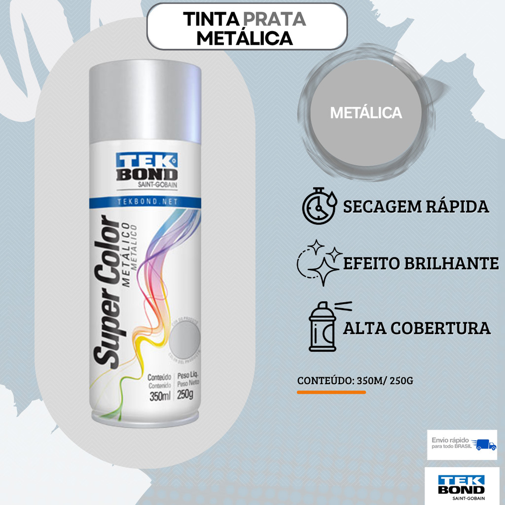 Tinta Spray Aerossol Tekbond Prata Metálico 350ml 250g