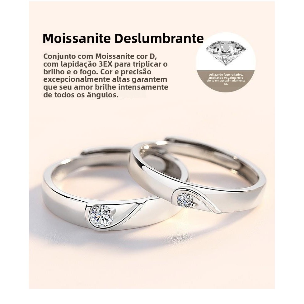 Anel de casal de alta qualidade de nicho de prata 925, costura de coração duplo em um, ins simples e elegante masculino 