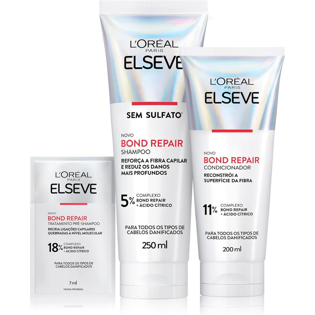 Kit L'Oréal Paris Bond Repair Shampoo + Condicionador + Sache Pré Shampoo