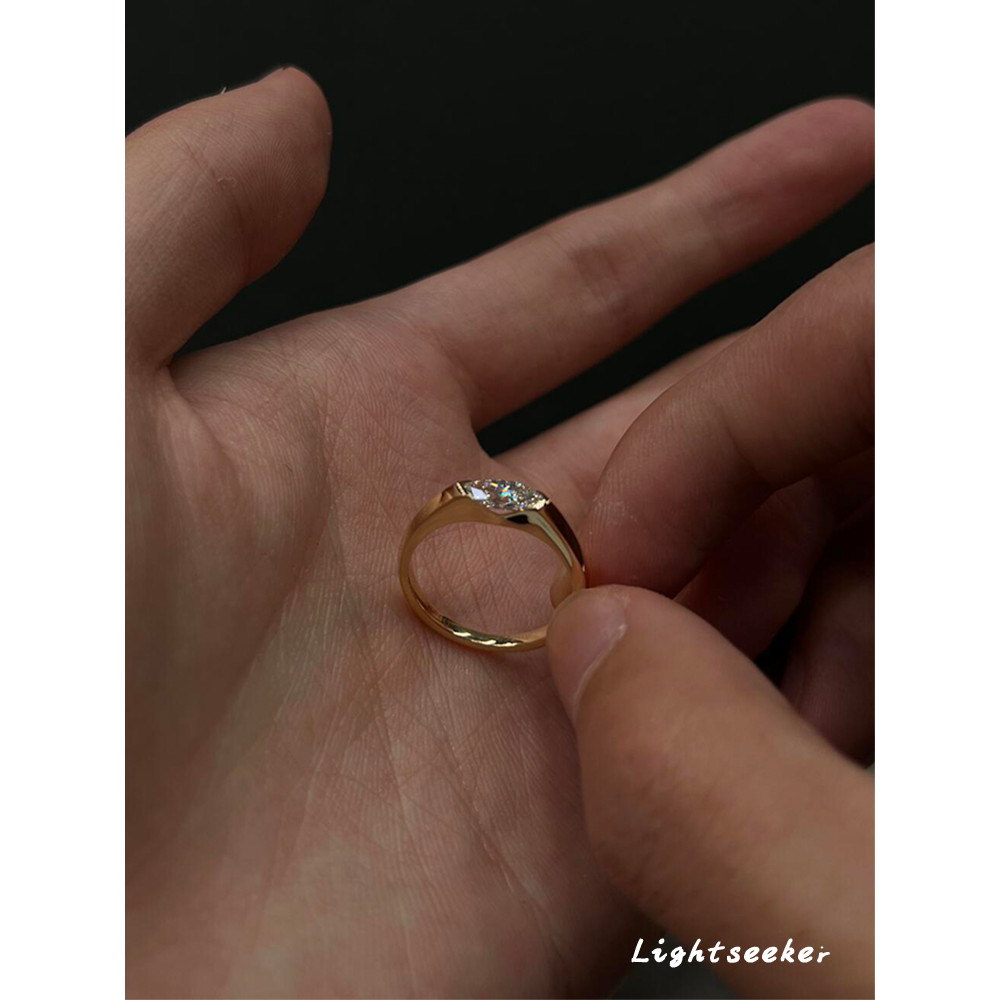 kit anel anel de namoro [Xunguang] S925 prata esterlina olho de cavalo anel de diamante Medieval High-End simples All-Ma