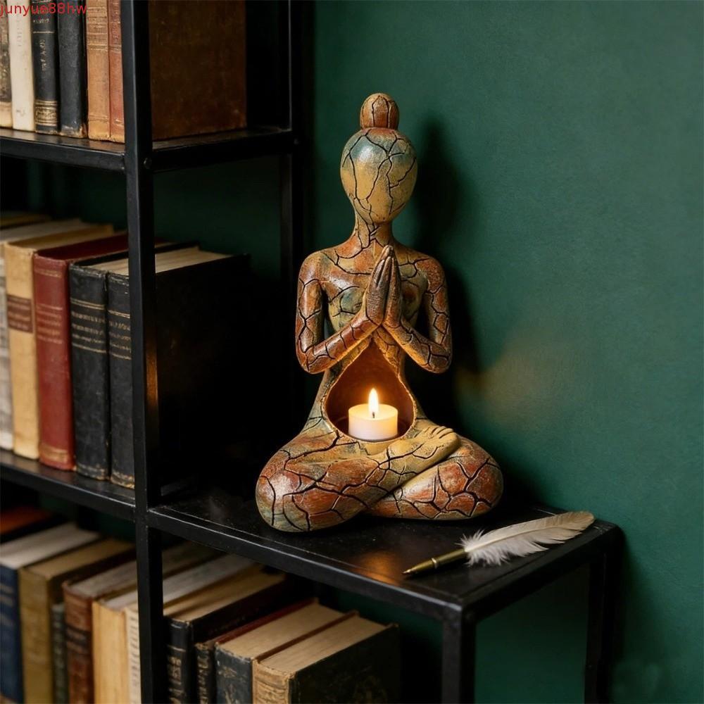 Imagem Suporte De Vela Zen JUNYUE , Escultura De Meditação Em Resina Para Mulher Sentada , Ornamento De Mesa Decorativo Abstrat
