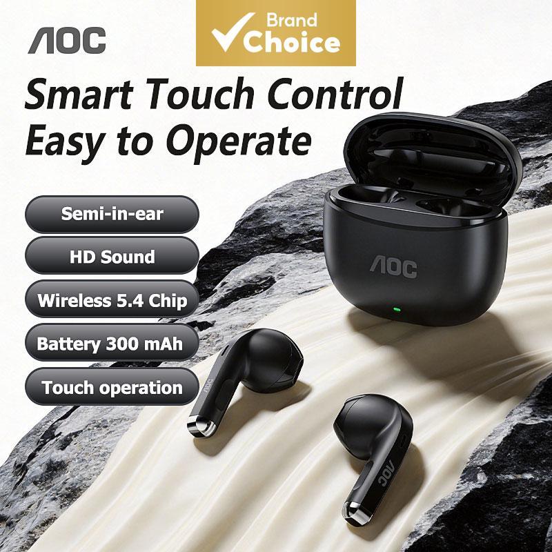 Fones de Ouvido AOC Sem Fio Bluetooth, Fones Intra-Auriculares Semiabertos, Cancelamento de Ruído, Som HD com Graves,