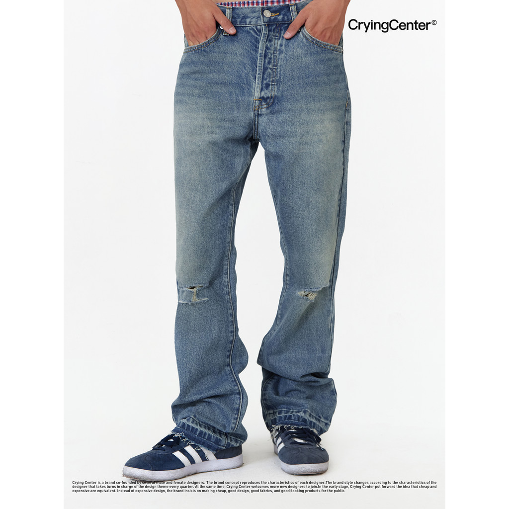 ChorandoCentre Reto Angustiado Micro-Flared Jeans Desfiado Homens Mulheres Chorando Centro
