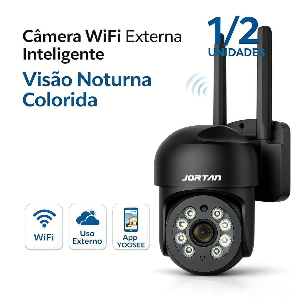Kit de 1/2 Unidade Câmeras de Segurança WiFi IP66 HD 1080P com Antena Dupla e App Yoosee  ANJGG BRASIL