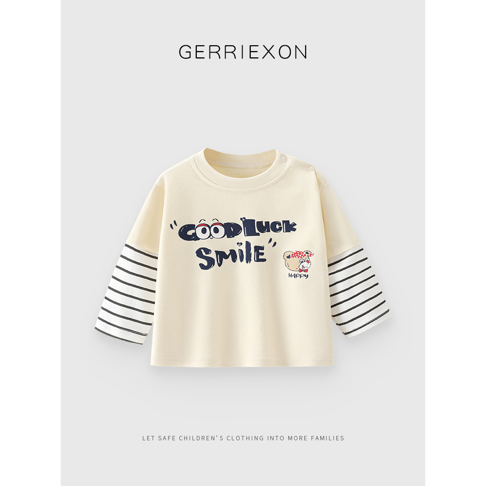 Meninos de manga comprida camiseta primavera bebê falso de duas peças topo puro algodão primavera outono crianças primav