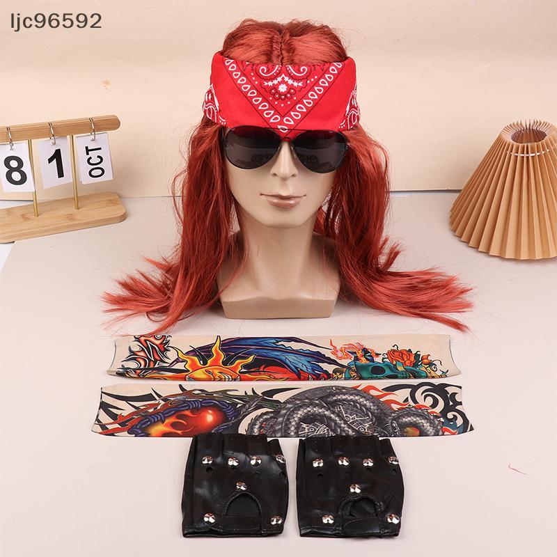 [ljc] Fantasia Roer Dos Anos 70 80 , Peruca Masculina E Feminina De Metal Pesado Com Óculos De Sol , Roupa De Festa Nela