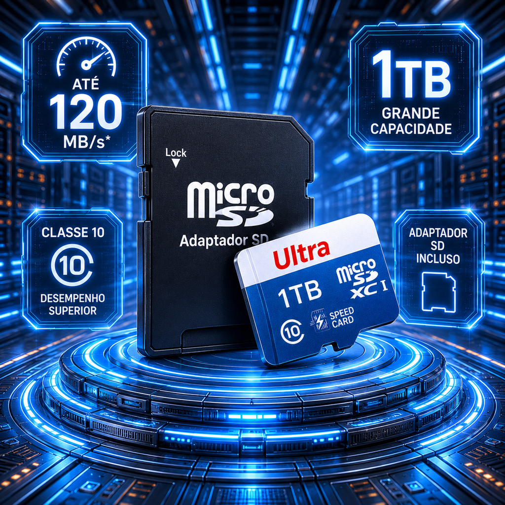 Cartão de Memória Micro SD 1TB 16GB 32GB 64GB 256GB 512GB Velocidade Alta + Adaptador SD