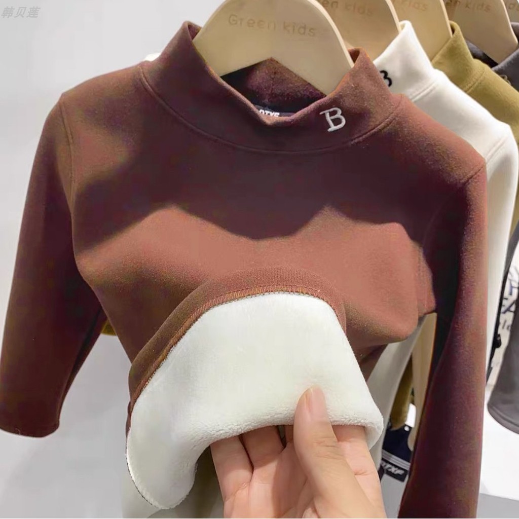 Meninos forro de lã engrossado impresso camisa de fundo outono inverno crianças de manga comprida camiseta pequeno médio